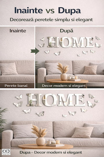 Set de 34 Oglinzi Acrilice Decorative Autoadezive cu Fluturi, pentru Perete sau Mobilier, cu Text în Limba Engleză, din PVC Acrilic