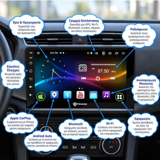 VenCore Auto-Audiosystem für Peugeot 301 2012–2023 (Bluetooth/USB/AUX/WiFi/GPS/Apple CarPlay/Android Auto) mit 9" Touchscreen