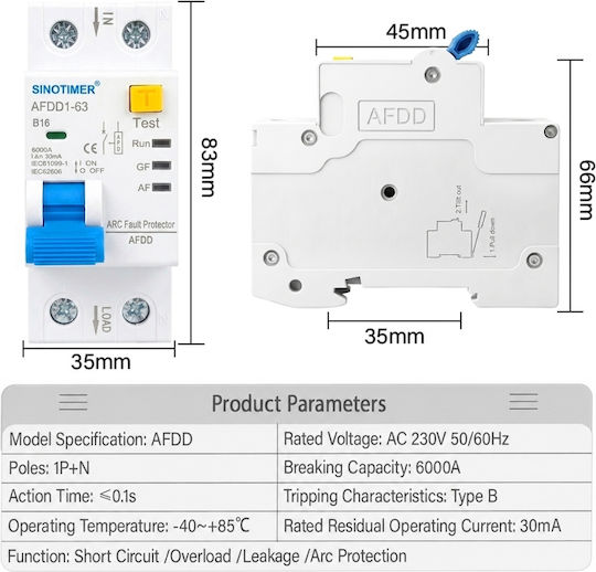 Sinotimer Buton pentru șină 230V 16A