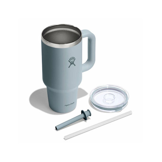 Hydro Flask Handled Tumbler Stainless Steel Thermos Bottle 946ml Shale Gray with Straw and Handle
