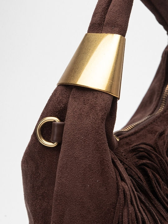 Knitted Women's Hobo Bag Dark Brown Suede