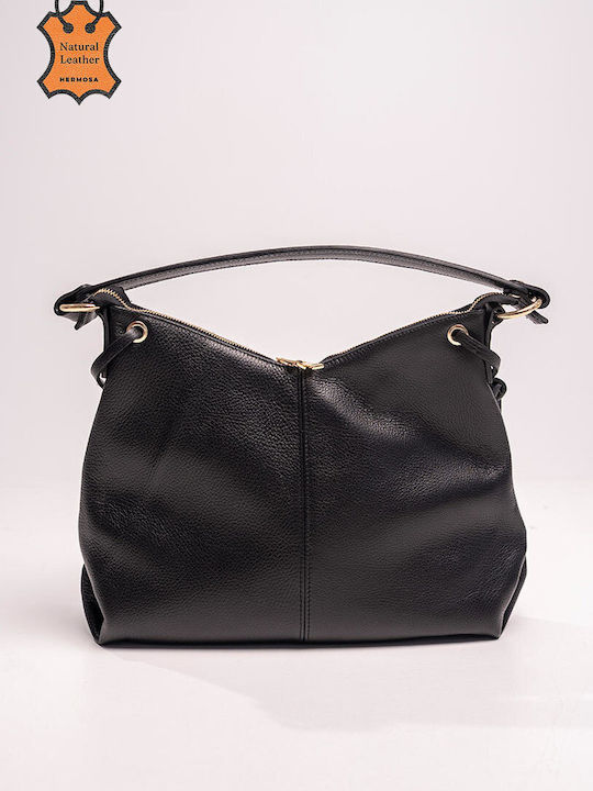 Δερμάτινη Γυναικεία Shopper Τσάντα Μαύρη