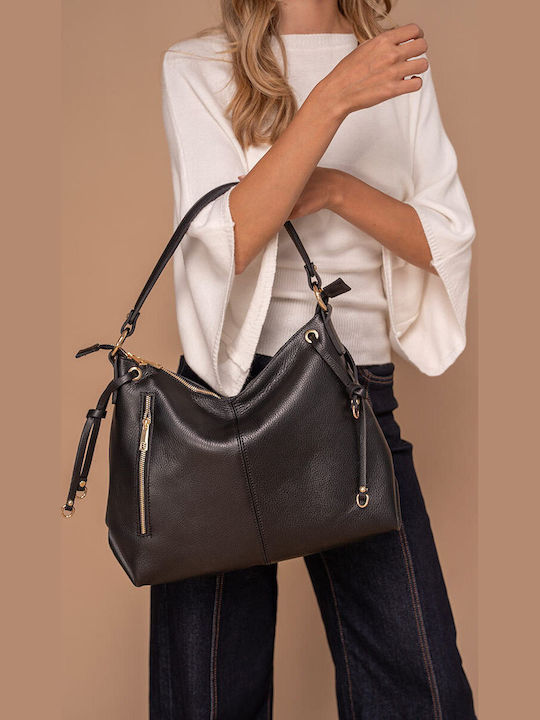 Δερμάτινη Γυναικεία Shopper Τσάντα Μαύρη