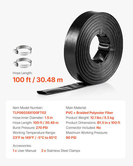 Vevor PSRG15INCH10J58YP001V0 Irrigation Pipe Φ90 30.48m