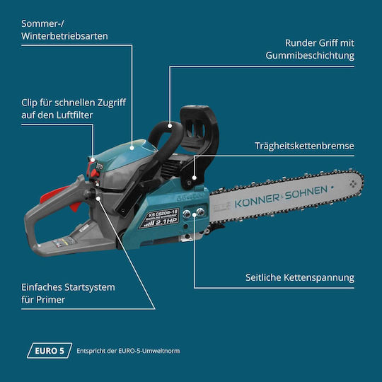 Könner & Söhnen Gasoline Chainsaw 1.6hp 5.6kg with 40cm Bar and Easy Start