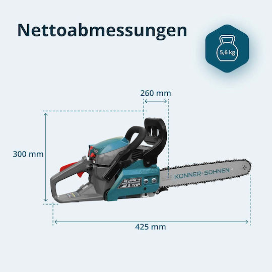 Könner & Söhnen Gasoline Chainsaw 1.6hp 5.6kg with 40cm Bar and Easy Start