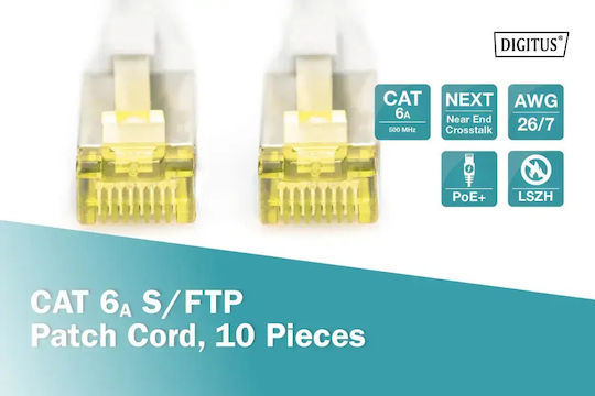 Digitus S/FTP Cat.6a (Gigabit) Καλώδιο Δικτύου Ethernet 1m Γκρι 10τμχ