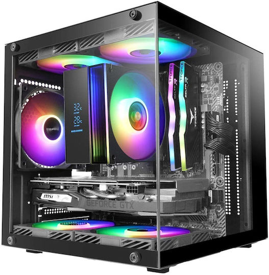 Mars Gaming MC-CUBE Gaming Midi Tower Computer Case with Side Window and RGB Lighting Black