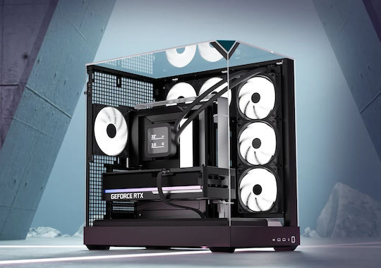 V2-F-BK-v1 Gaming Midi Tower Computer Case with Side Window Black