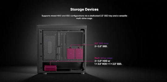 1STPLAYER AU8 Gaming Midi Tower Computer Case with Side Window and ARGB Lighting Black