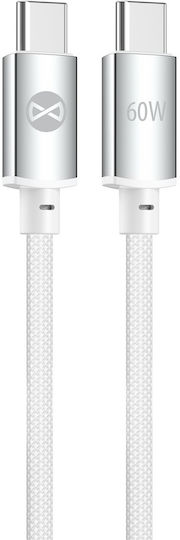Forever Кабел USB-C мъжки - USB-C 60W Сребрист 1м