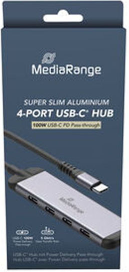 MediaRange USB хъб 4 порта USB 3.2 с USB-C връзка Сребрист