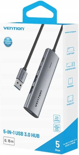 Vention USB 3.0 5-Port Hub with USB-A Connection Gray