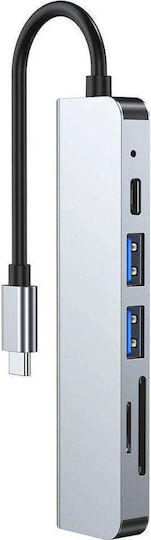 Tech Protect Hub V4 USB-C 6 în 1 USB 3.0 USB 2.0 USB-C HDMI Micro SD TF Cititor Card SD Gri