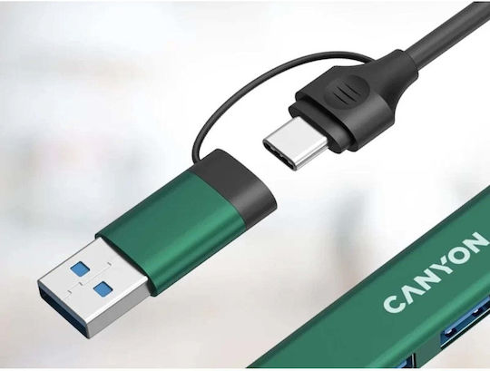 Canyon USB Хъб 4 Порта USB 2.0 с Връзка USB-A Зелен