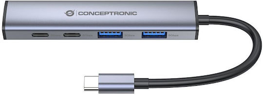 Conceptronic USB Hub 4 Ports USB 3.2 with USB-C Connection Grey