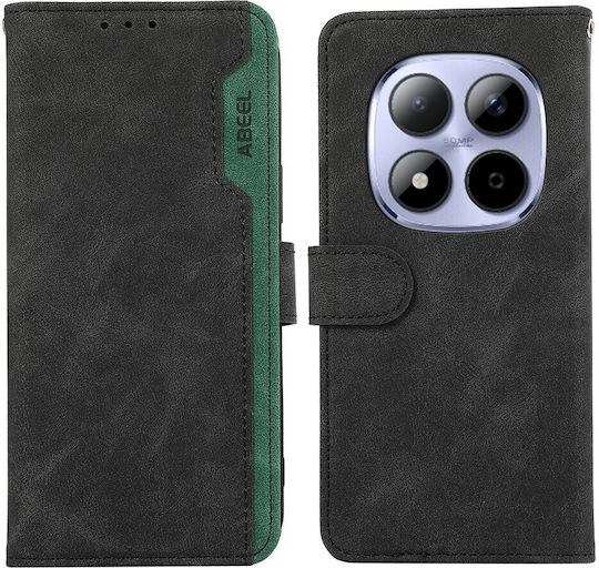 Abeel Xiaomi Redmi Note 15 Pro+ 5G Color Block Magnetic RFID Кожен Калъф-Книга С RFID Защита Черно-Зелен