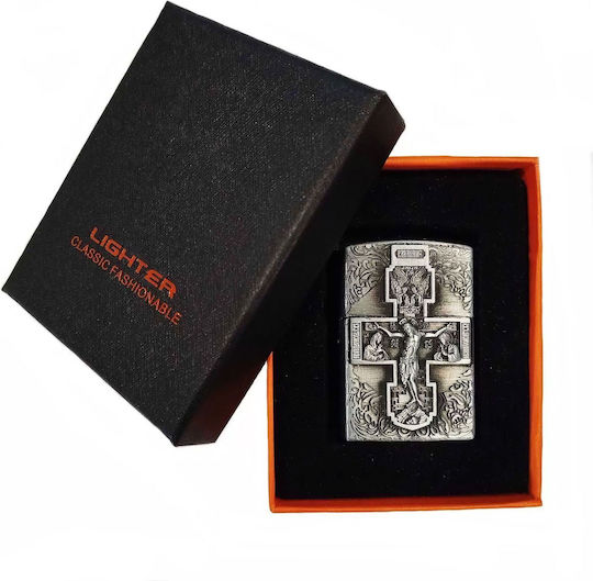Metal Lighter with Embossed Byzantine Depiction of the Crucifixion of the Lord