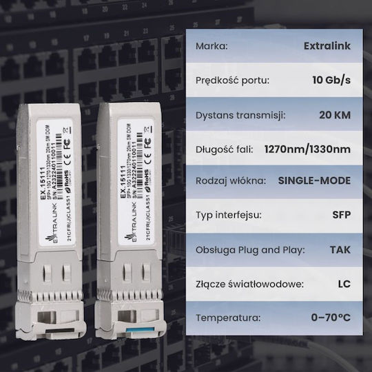 Extralink Transceiver EX.15111 SFP+ Fibră Monomod (SMF) 1 Bucată