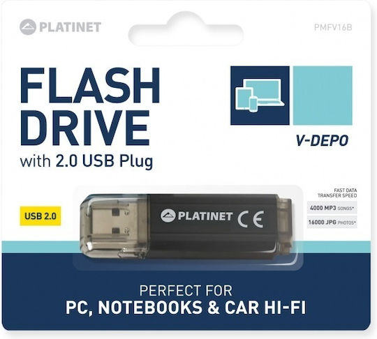 Platinet Pendrive 8GB USB 2.0 Stick Μαύρο