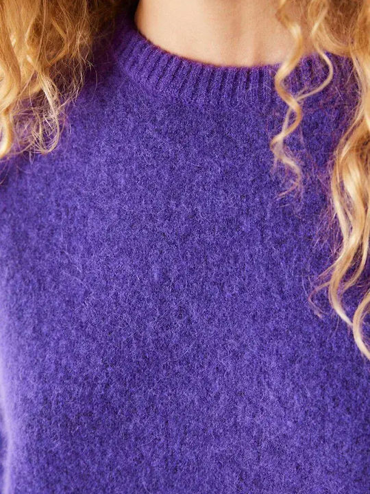Vitow Women's Long Sleeve Wool Sweater Purple