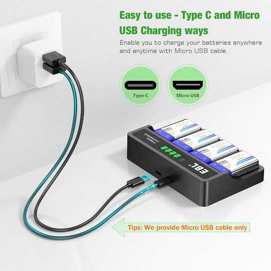 EBL C906 Ladegerät 4 Batterien Ni-Cd/Ni-MH Größe AA/AAA/9V/D