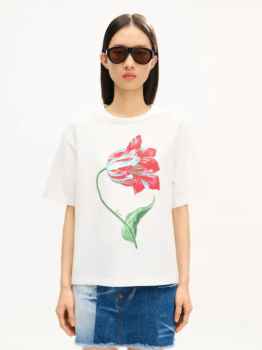 Tulip Women's Floral Off-White T-Shirt