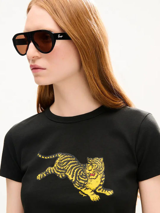 Jumping Tiger Women's Black T-Shirt