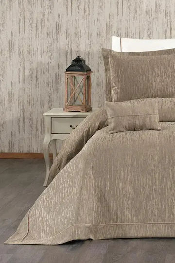 SteweHome Σετ Κουβέρτα Σενίλ King Size 260x260εκ. Καφέ