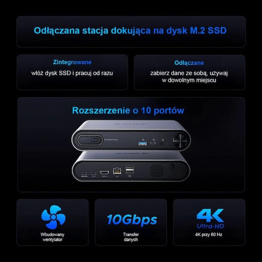 Orico PTM1 USB-C Докинг станция с HDMI 4K PD Ethernet Сребриста