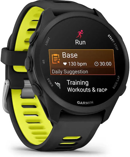 Garmin Forerunner 170 Music 43 mm Smartwatch rezistent la apă cu monitorizarea ritmului cardiac (Negru cu curea neagră/galben amped)