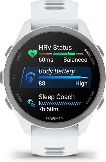 Garmin Forerunner 170 Music 43 mm Smartwatch Rezistent la Apă cu Monitorizare a Ritmului Cardiac (Whitestone Cloud Blue)