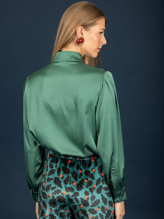 Long-Sleeve Women's Satin Shirt Teal