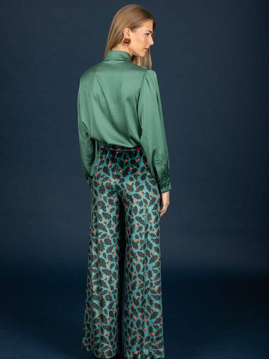 Long-Sleeve Women's Satin Shirt Teal