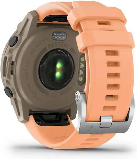 Garmin Descent G2 45 mm Smartwatch Rezistent la Apă cu Monitor de Ritm Cardiac (Paloma cu Shell Pink - Large)