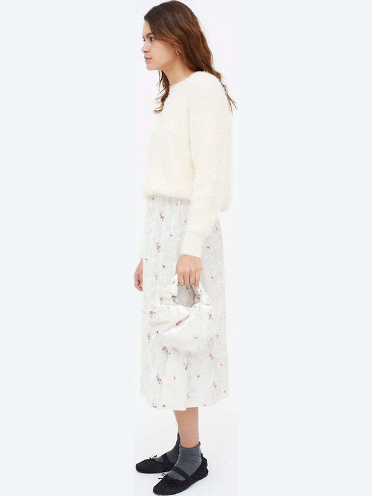 Fustă Midi Plisată cu Talie Înaltă, Florală,
