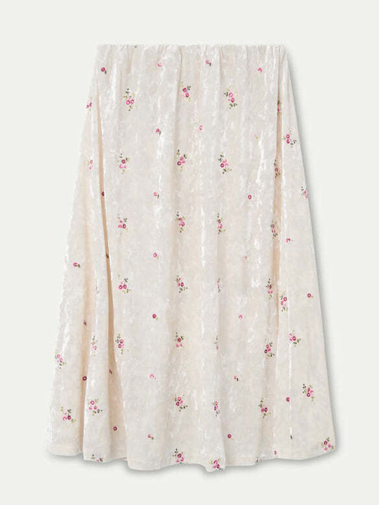 Fustă Midi Plisată cu Talie Înaltă, Florală,