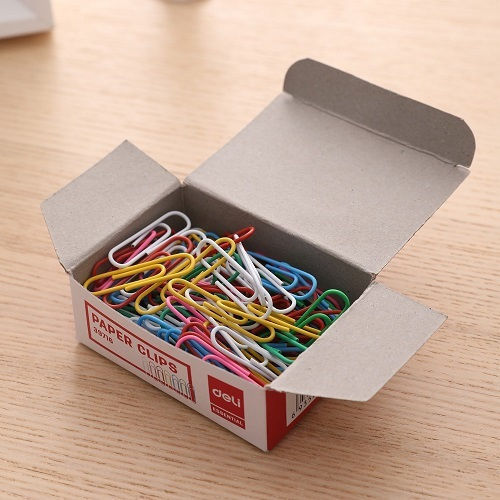 Deli Essential Büroklammern 33 mm E39716 farbig mit abgerundeter Spitze Metall+PVC Schachtel 100 Stück