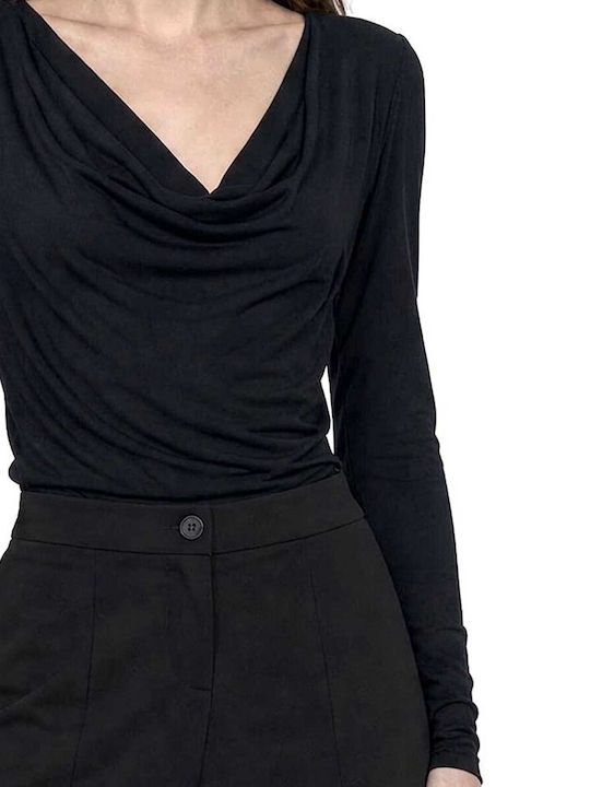 Women's Long-Sleeve Draped Blouse Black