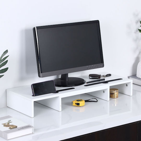Relaxdays Suport de Birou pentru 2 Monitoare, Alb (10051494)