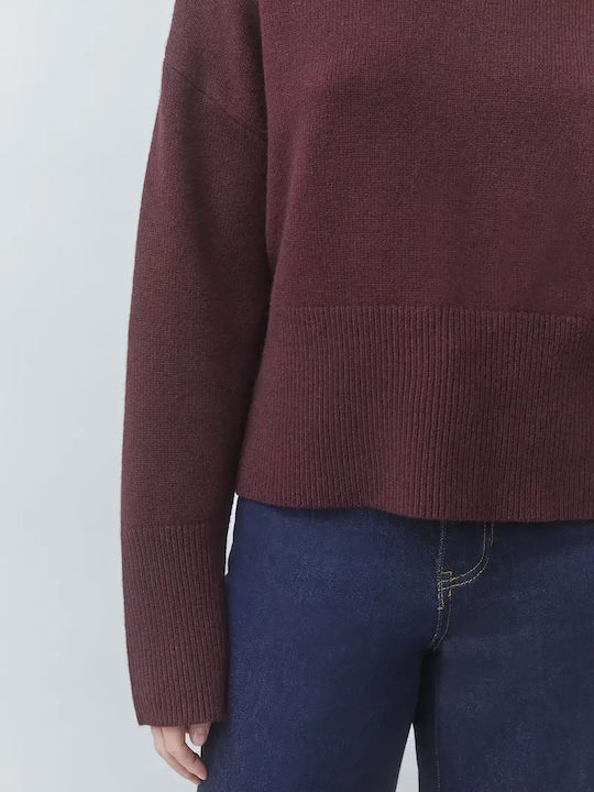 Pulover de Damă din Lână cu Mâneci Lungi Burgundy