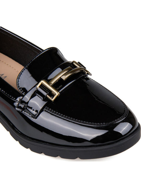 Patent Leather Women's Loafers in Black Colour