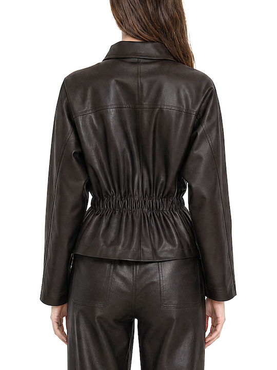 Access Coffee Faux Leather Bomber Jacket