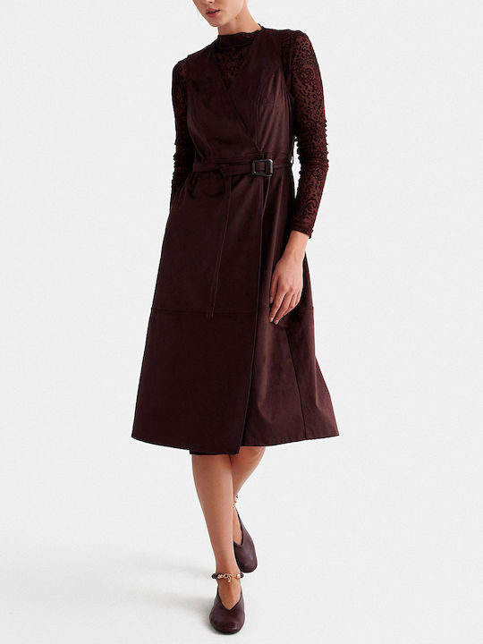 Midi Φόρεμα Κρουαζέ Plum