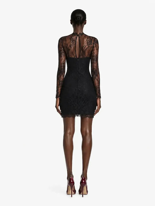 Mini Evening Dress with Lace Black
