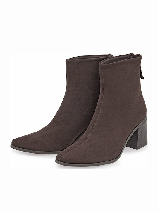 Damen-Stiefeletten aus Wildleder mit mittelhohem Absatz in Braun