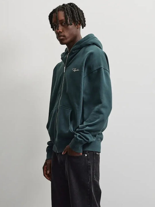 Суитшърт с качулка Washed Dark Teal Cream
