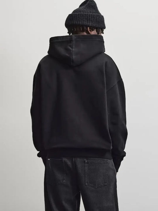 Φούτερ με Κουκούλα Washed Black