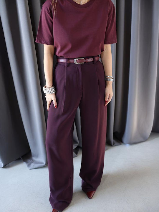Women's Burgundy Fabric Trousers