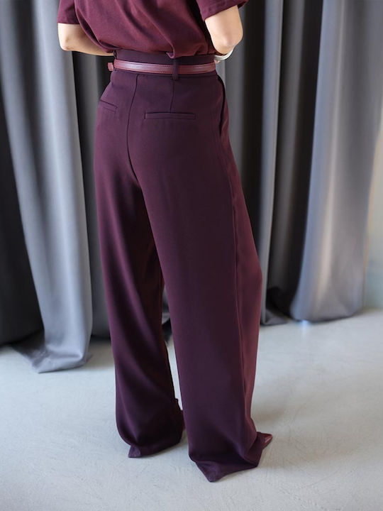 Women's Burgundy Fabric Trousers